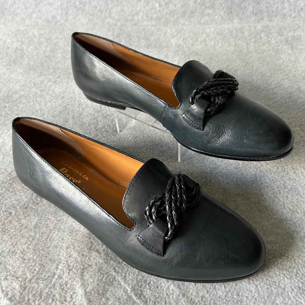G.H. Bass &‎ Co. Black Leather Braided Loafers Classic Slip On Shoes Size 7M
